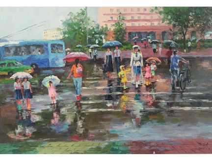 金京美（一级画家）《雨中行人》2015